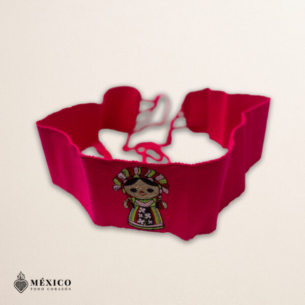 Handcrafted Traditional Mexican Doll Embroidered Mexican Waist Belt – Premium Fucsia Faja | México Todo Corazón