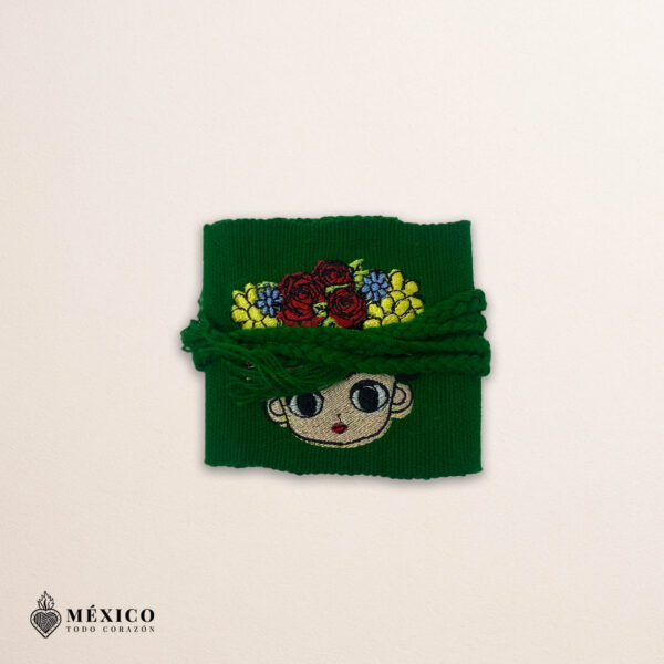 Handcrafted Frida Kahlo Embroidered Mexican Waist Belt – Premium Green Faja | México Todo Corazón