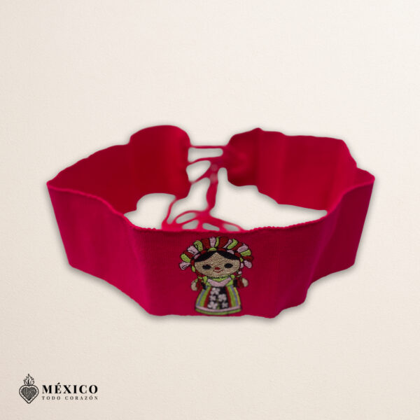 Handcrafted Traditional Mexican Doll Embroidered Mexican Waist Belt – Premium Fucsia Faja | México Todo Corazón