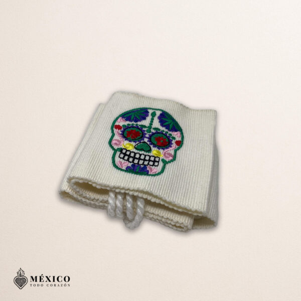 Handcrafted Calavera Embroidered Mexican Waist Belt – Premium White Faja | México Todo Corazón