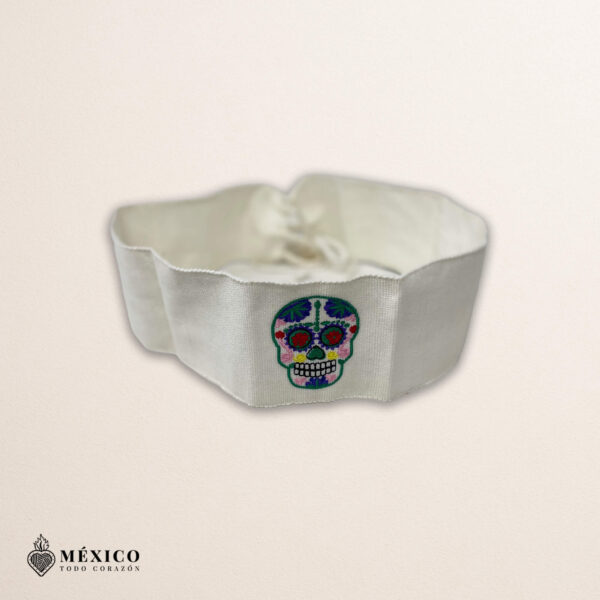 Handcrafted Calavera Embroidered Mexican Waist Belt – Premium White Faja | México Todo Corazón