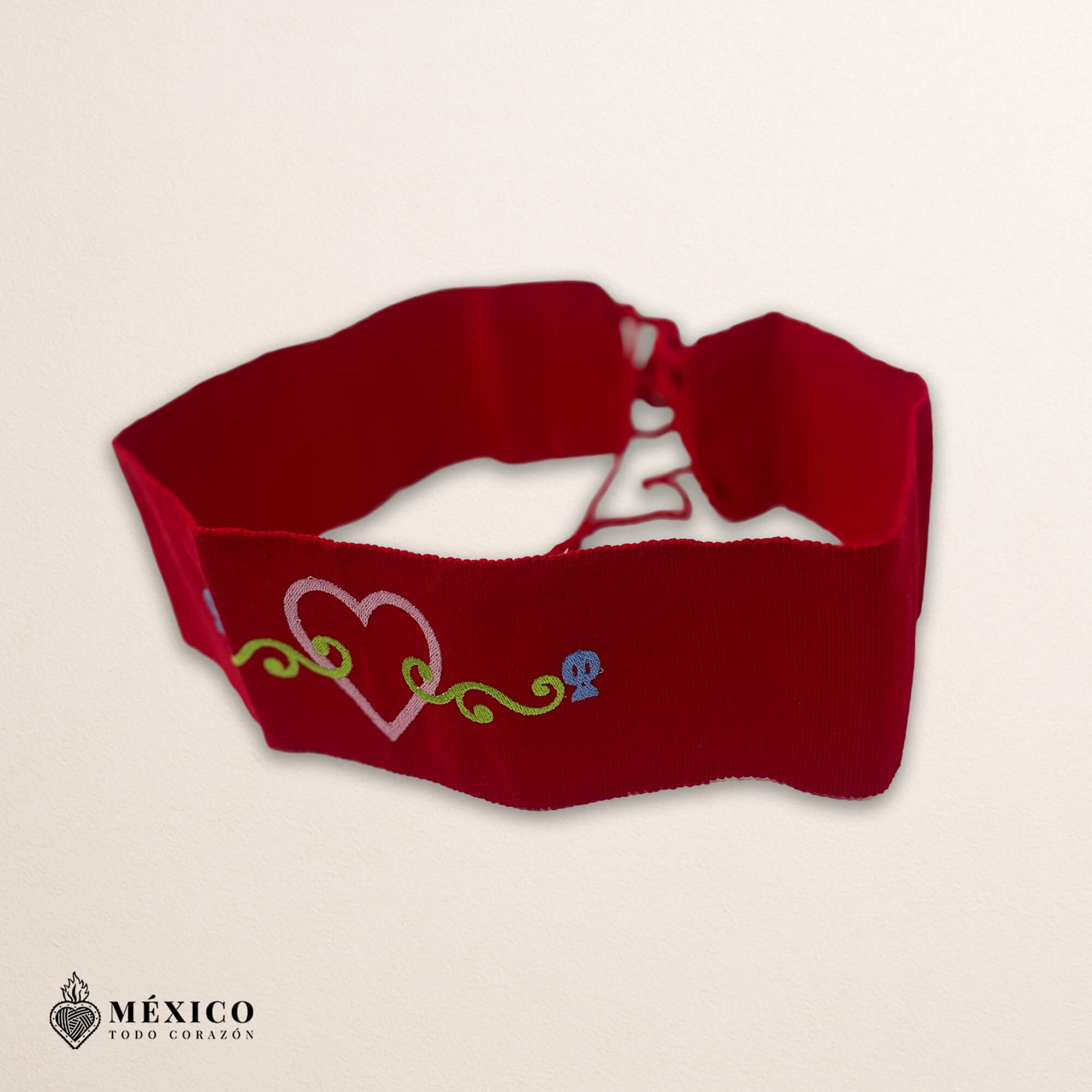Handcrafted Beautiful Mexican Heart Embroidered Mexican Waist Belt – Premium Red Faja | México Todo Corazón