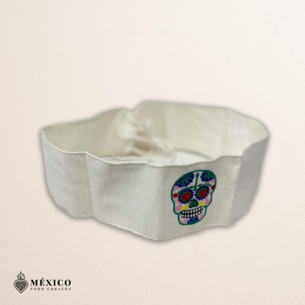 Handcrafted Calavera Embroidered Mexican Waist Belt – Premium White Faja | México Todo Corazón