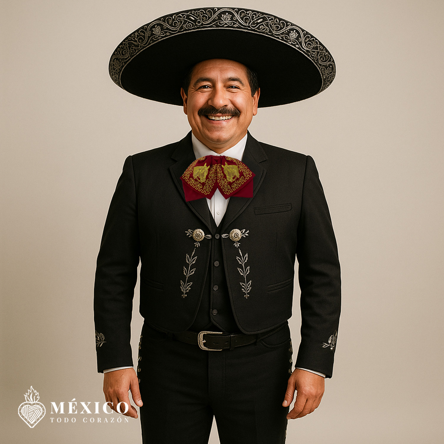 Traditional Mariachi With Wine Red Bow Tie