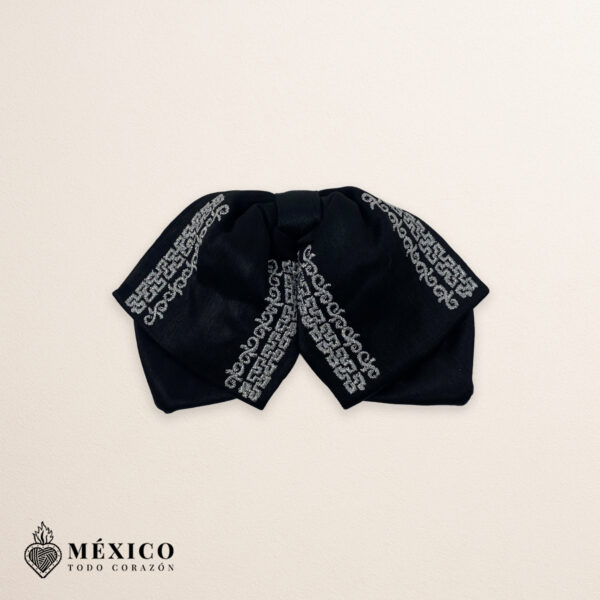 Black Mexican Charro Moño with Silver Embroidery – Kid Size | Bowtie for Children’s Fiestas, Rodeos or Cultural Events | México Todo Corazón