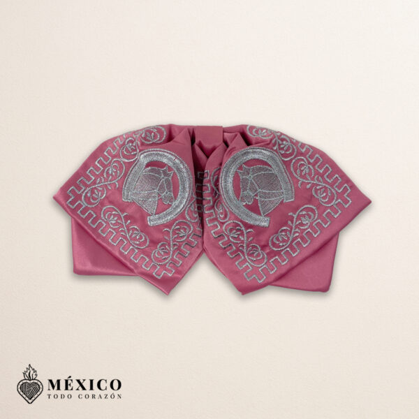 Pink Mexican Charro Moño with Silver Horse Embroidery | Fiesta Bow Tie for Rodeos, Folkloric Shows or Mexican Events | México Todo Corazón