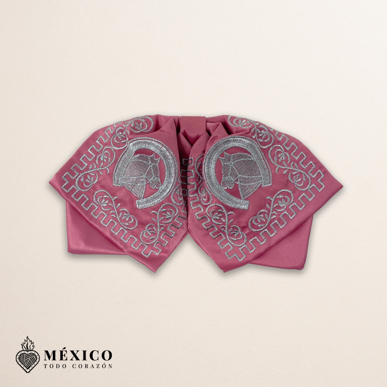Pink Mexican Charro Moño with Silver Horse Embroidery | Fiesta Bow Tie for Rodeos, Folkloric Shows or Mexican Events | México Todo Corazón