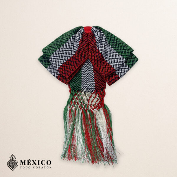 Tricolor Mexican Charro Moño with Decorative Fringe | Fiesta Bowtie for Rodeos, Parades or Mexican Heritage Events | México Todo Corazón
