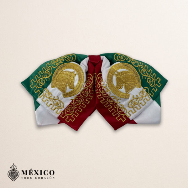 Tricolor Mexican Charro Moño with Gold Horse & Horseshoe Embroidery | Fiesta BowTie for Rodeos or Mexican Events | México Todo Corazón