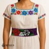 Handwoven Mexican Waist Belt – Premium Faja Colorful Flowers Purple Ties | México Todo Corazón