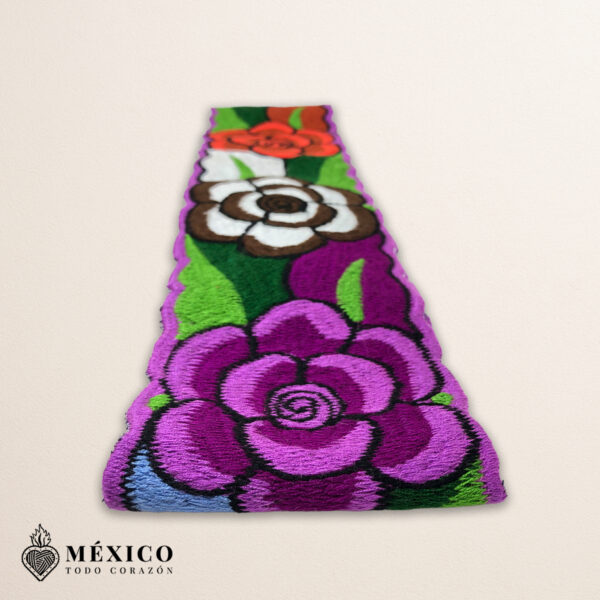 Handwoven Mexican Waist Belt – Premium Faja Colorful Flowers Purple Ties | México Todo Corazón