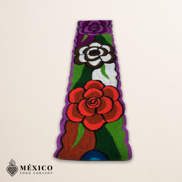 Handwoven Mexican Waist Belt – Premium Faja Colorful Flowers Purple Ties | México Todo Corazón