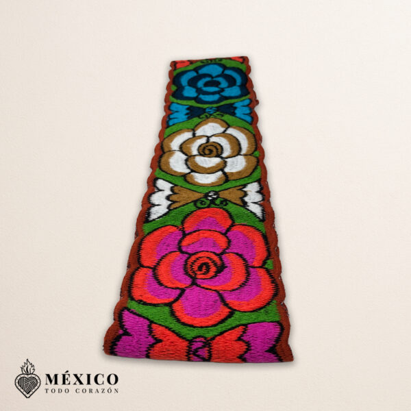 Handwoven Mexican Waist Belt – Premium Faja Colorful Flowers & Butterflies Dark Orange Ties | México Todo Corazón
