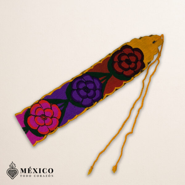 Handwoven Mexican Waist Belt – Premium Faja Colorful Flowers YellowTies | México Todo Corazón
