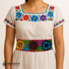 Handwoven Mexican Waist Belt – Premium Faja Colorful Flowers Orange Ties | México Todo Corazón