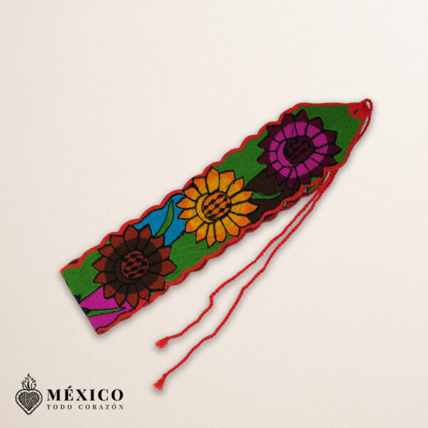 Handwoven Mexican Waist Belt – Premium Faja Colorful Flowers Orange Ties | México Todo Corazón