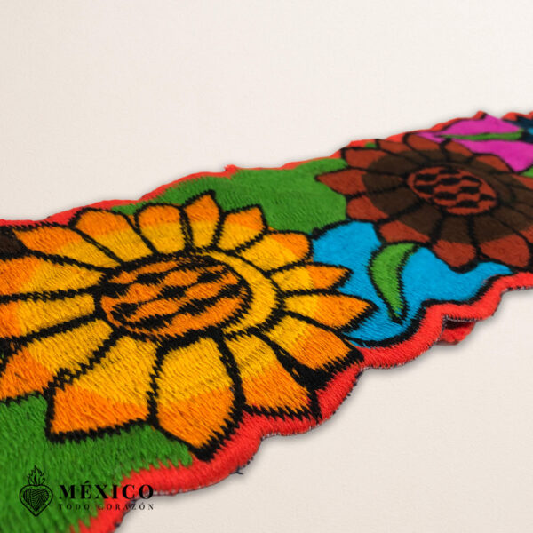 Handwoven Mexican Waist Belt – Premium Faja Colorful Flowers Orange Ties | México Todo Corazón