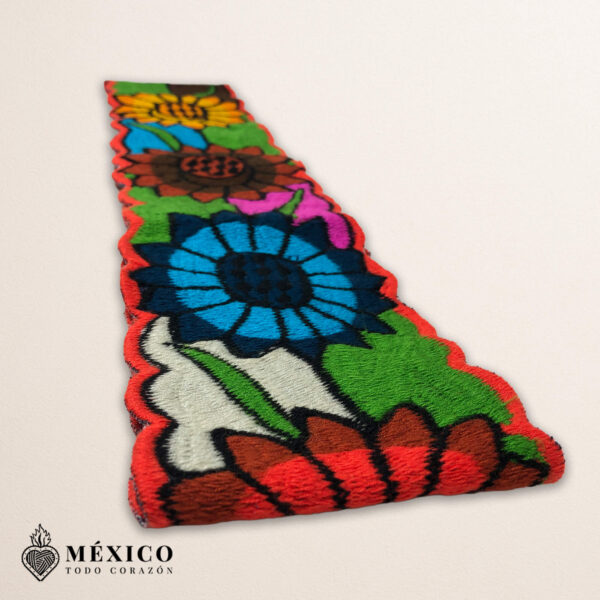 Handwoven Mexican Waist Belt – Premium Faja Colorful Flowers Orange Ties | México Todo Corazón