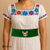 Handcrafted Frida Kahlo Embroidered Mexican Waist Belt – Premium Green Faja | México Todo Corazón