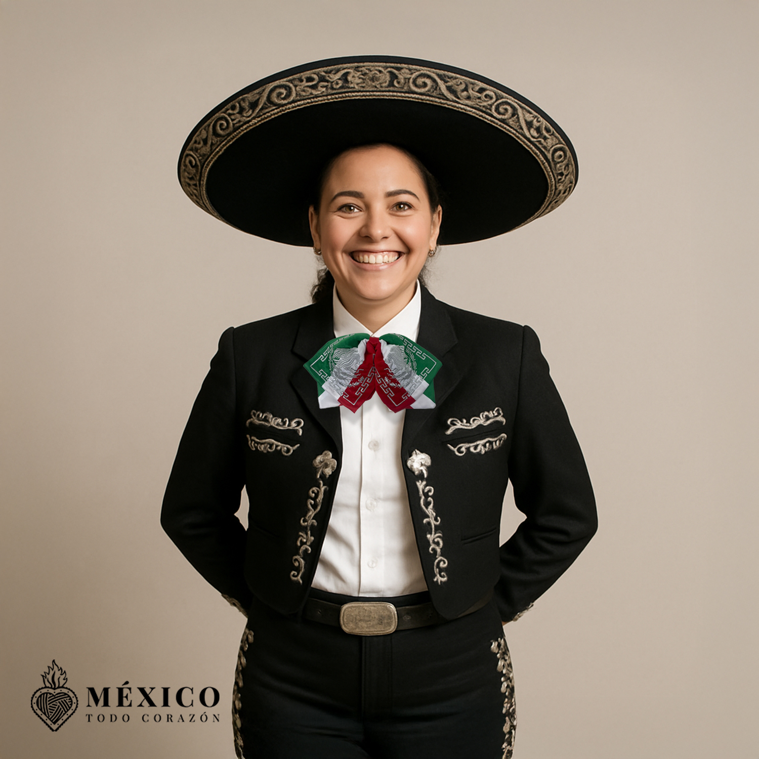 Traditional Mariachi With Tricolor Bow Tie