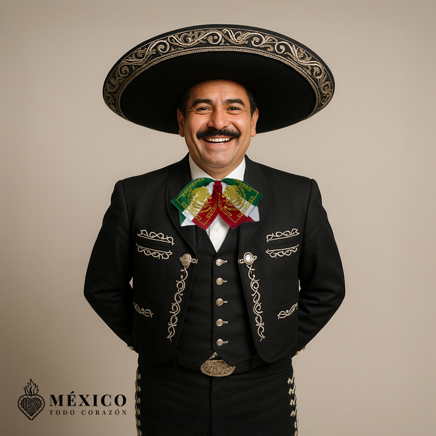 Traditional Mariachi With Tricolor Bow Tie