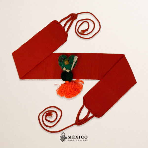 Artisan Mexican Waist Belt Mexican Green Heart Embellishment México Todo Corazón