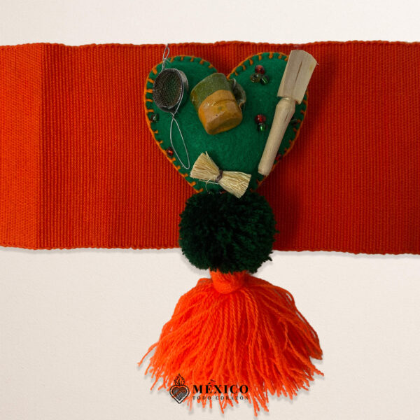 Artisan Mexican Waist Belt Mexican Green Heart Embellishment México Todo Corazón