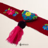 Red Artisan Mexican Waist Belt – Colorful Heart Embellishment in Multicolor Yarn