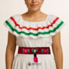 Red Artisan Mexican Waist Belt – Colorful Heart Embellishment in Multicolor Yarn