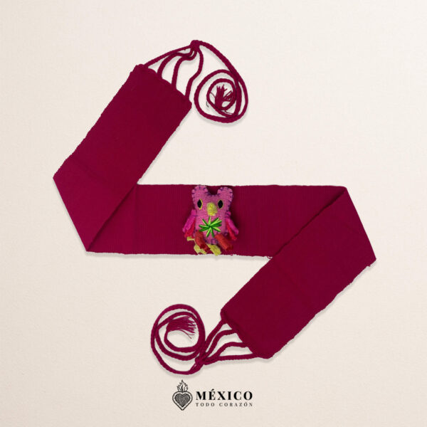 Fuchsia Mexican Waist Belt – Pink Bird Felt Embellishment