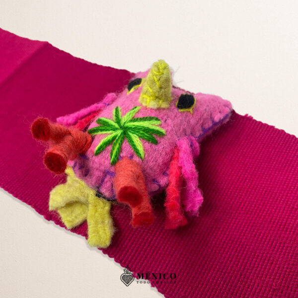 Fuchsia Mexican Waist Belt – Pink Bird Felt Embellishment