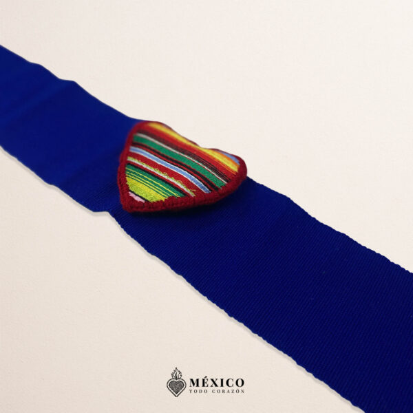 Blue Artisan Mexican Waist Belt – Heart Embellishment in Multicolor Yarn