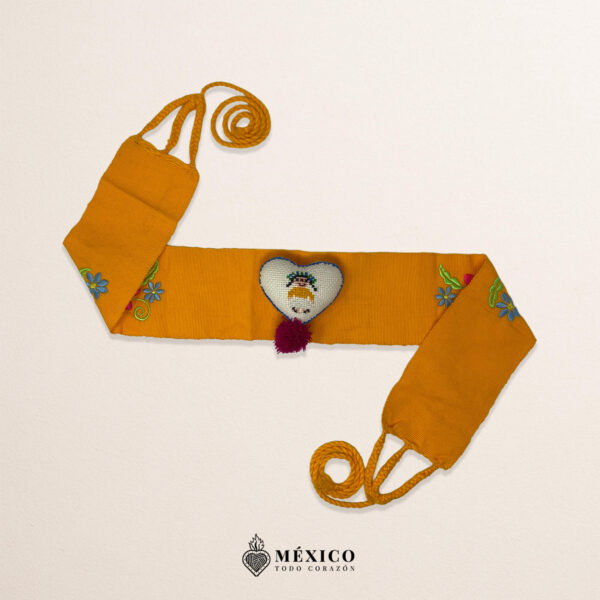 Yellow Artisan Mexican Waist Belt – Heart Embellishment in White Felt