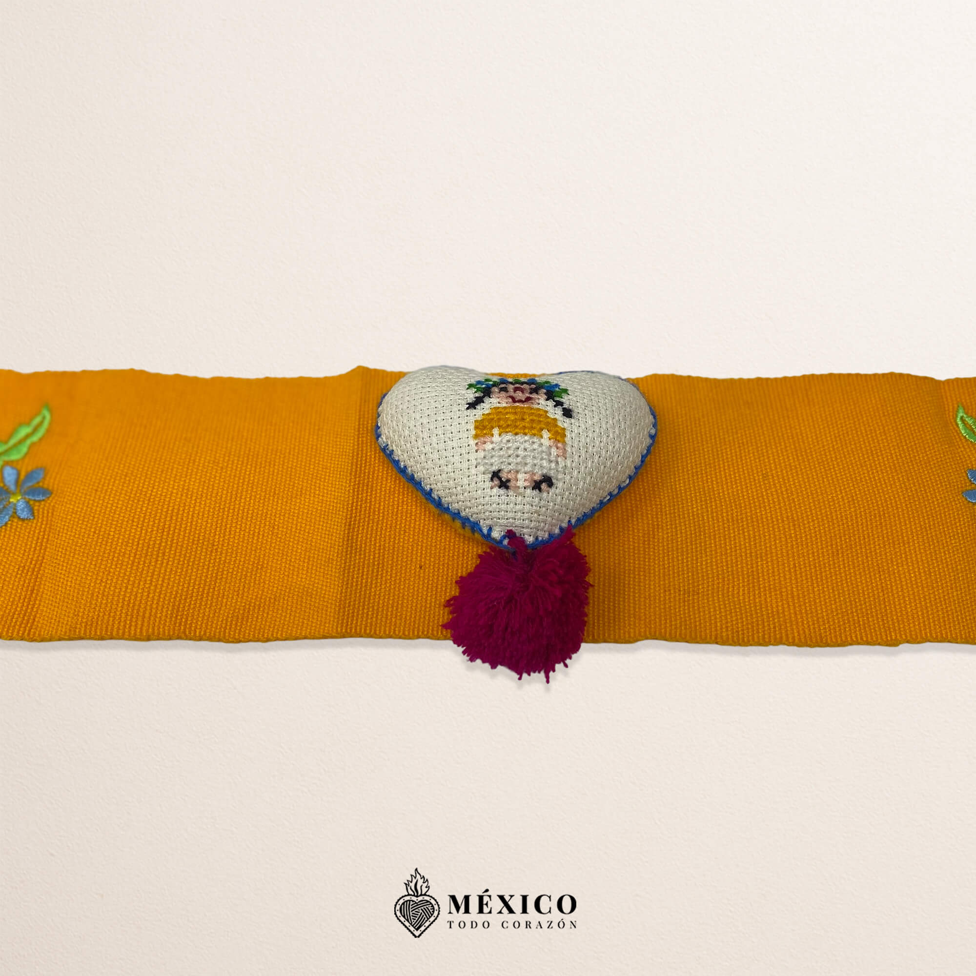 Yellow Artisan Mexican Waist Belt – Heart Embellishment in White Felt