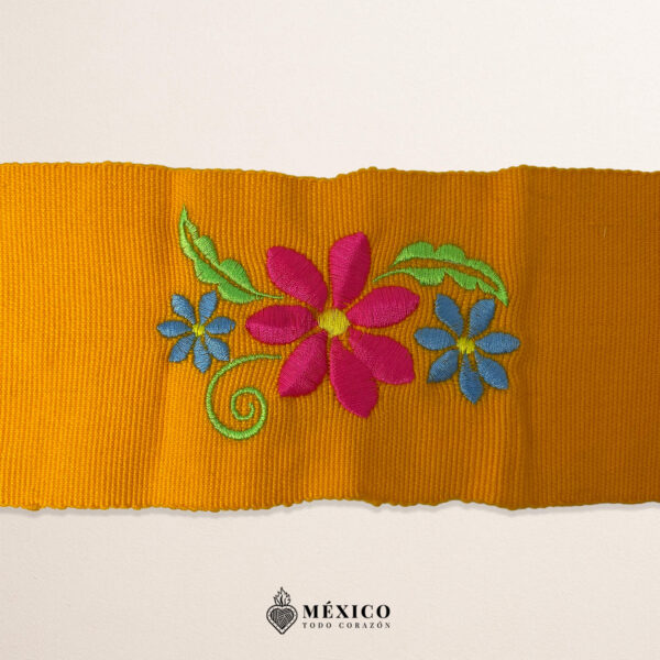 Yellow Artisan Mexican Waist Belt – Heart Embellishment in White Felt