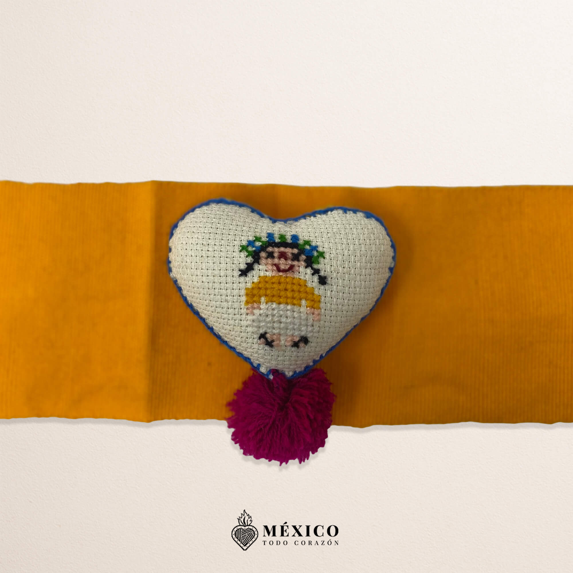 Yellow Artisan Mexican Waist Belt – Heart Embellishment in White Felt