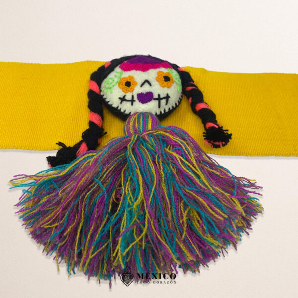 Yellow Artisan Mexican Waist Belt Mexican Doll Embellishment in Multicolor Felt