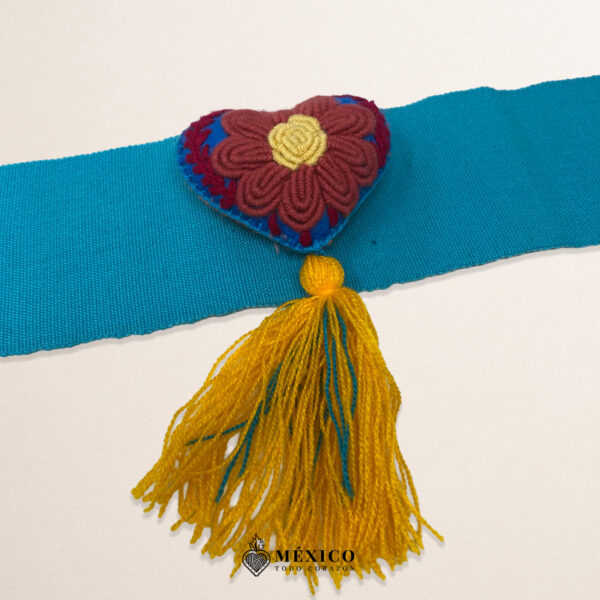 Cyan Artisan Mexican Waist Belt – Heart Embellishment in Multicolor Yarn