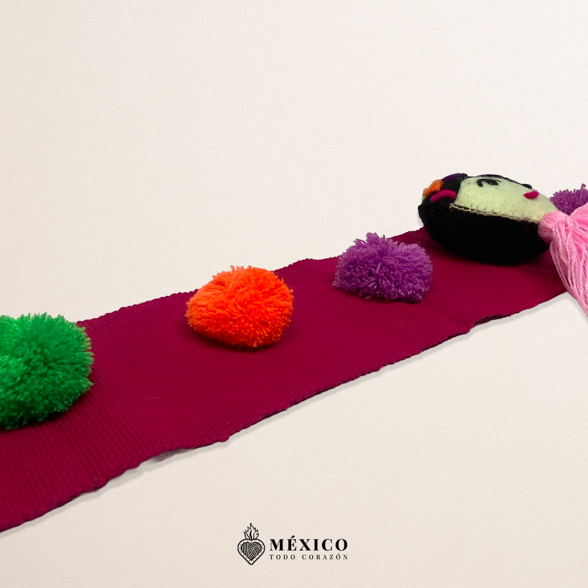 Fuchsia Artisan Mexican Waist Belt – Doll Embellishment in Multicolor Pom-Poms