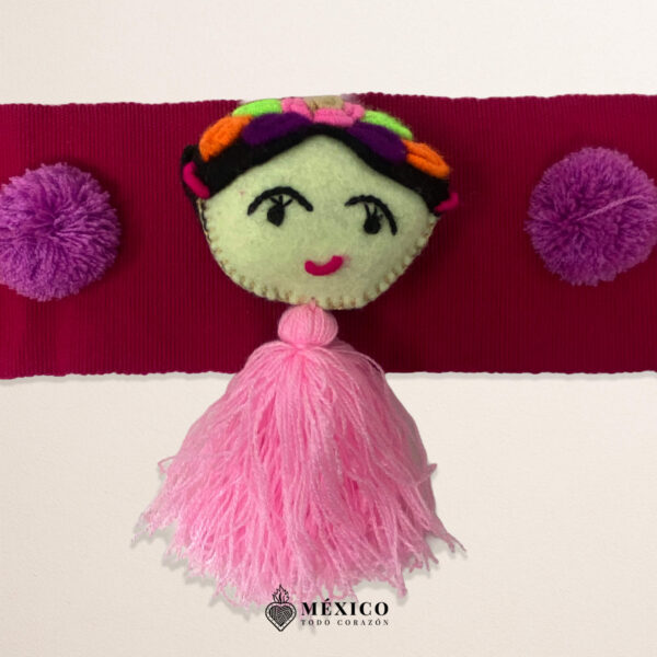 Fuchsia Artisan Mexican Waist Belt – Doll Embellishment in Multicolor Pom-Poms