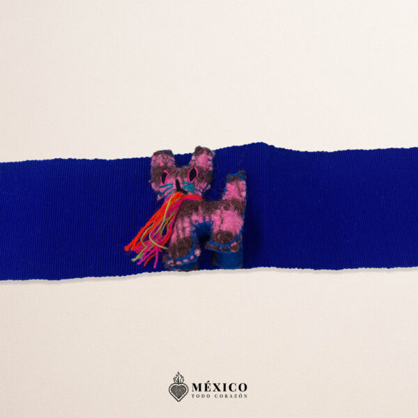 Blue Artisan Mexican Waist Belt – Cat Embellishment in Yarn