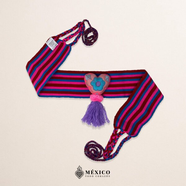 Multicolor Artisan Mexican Waist Belt – Heart Embellishment in Pink Felt