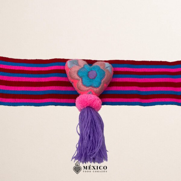 Multicolor Artisan Mexican Waist Belt – Heart Embellishment in Pink Felt