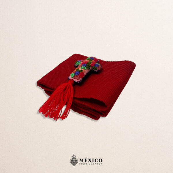 Red Artisan Mexican Waist Belt – Colorful Cross Embellishment in Multicolor Felt