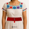 Red Artisan Mexican Waist Belt – Colorful Cross Embellishment in Multicolor Felt