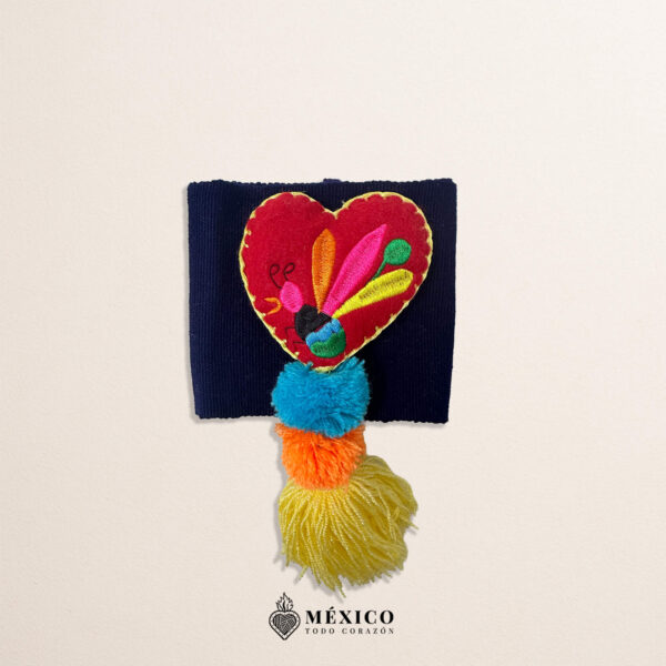 Purple Mexican Waist Belt – Heart Embellishment in Multicolor Yarn & Pom-Poms
