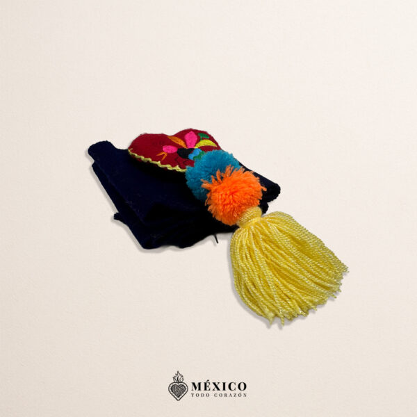 Purple Mexican Waist Belt – Heart Embellishment in Multicolor Yarn & Pom-Poms