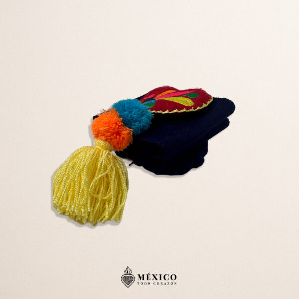 Purple Mexican Waist Belt – Heart Embellishment in Multicolor Yarn & Pom-Poms