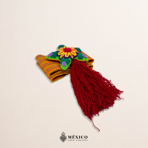 Orange Artisan Mexican Waist Belt Colorful Star Embellishment in Multicolor Felt