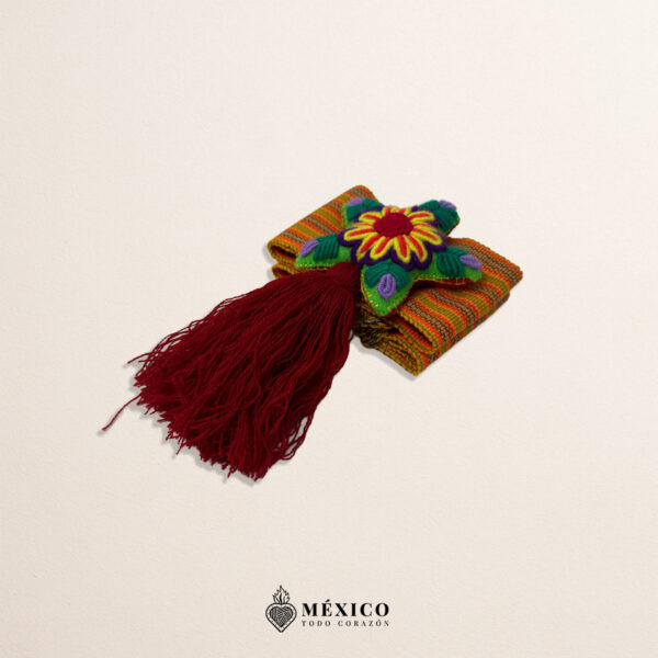 Orange Artisan Mexican Waist Belt Colorful Star Embellishment in Multicolor Felt
